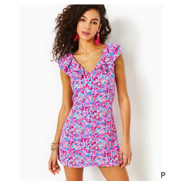 Lilly Pulitzer Linwood Aura Pink Baby Bloomer Floral Ruffle Romper - Picture 2 of 7